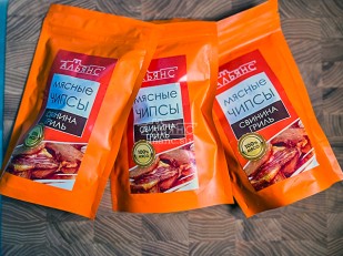 Мучные полоски КРАСНЫЕ со вкусом пряной говядины 76 гр: Мясо (АЛЬЯНС) вяленое свинина 